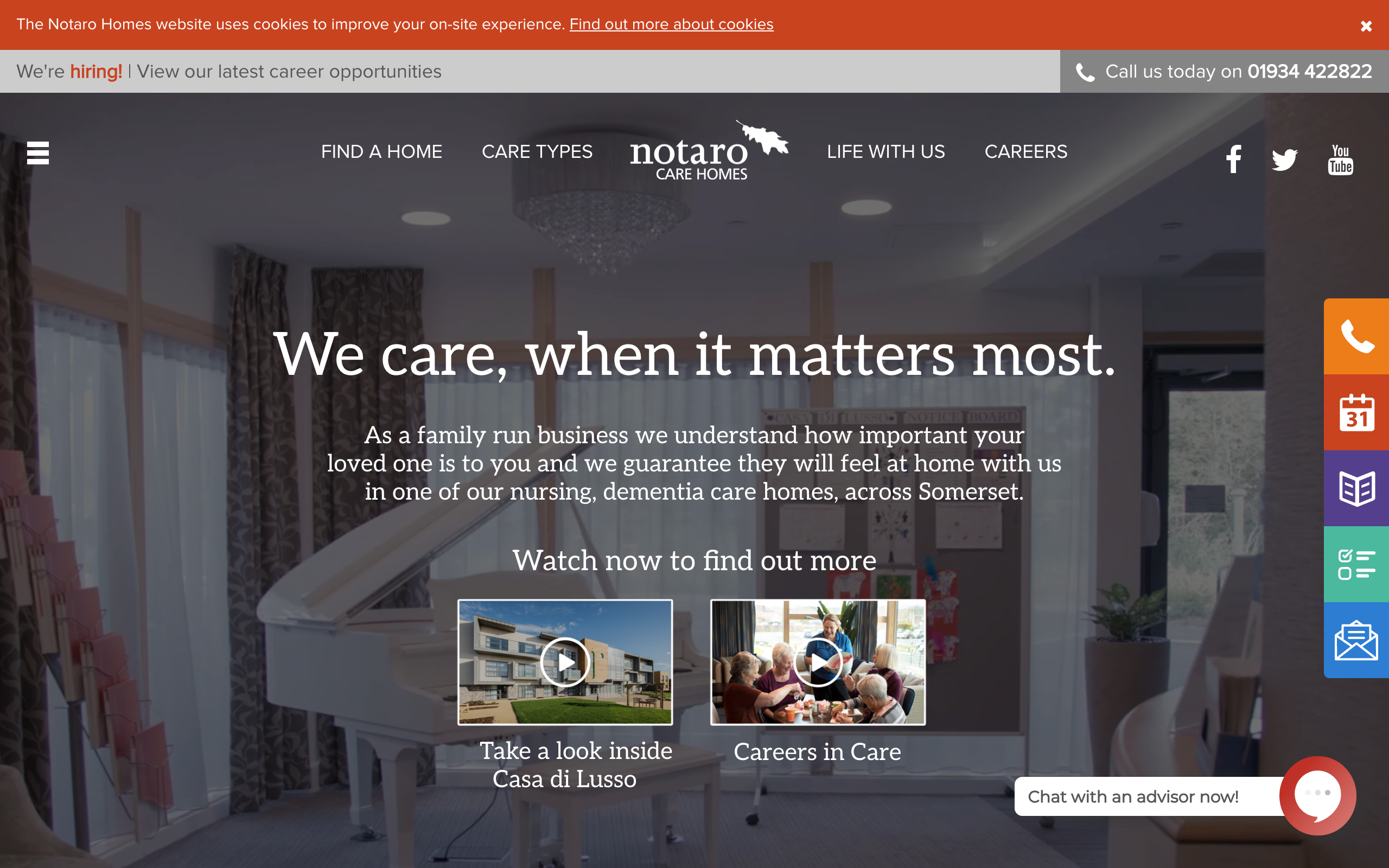 Screenshot of the Notaro Homes homepage